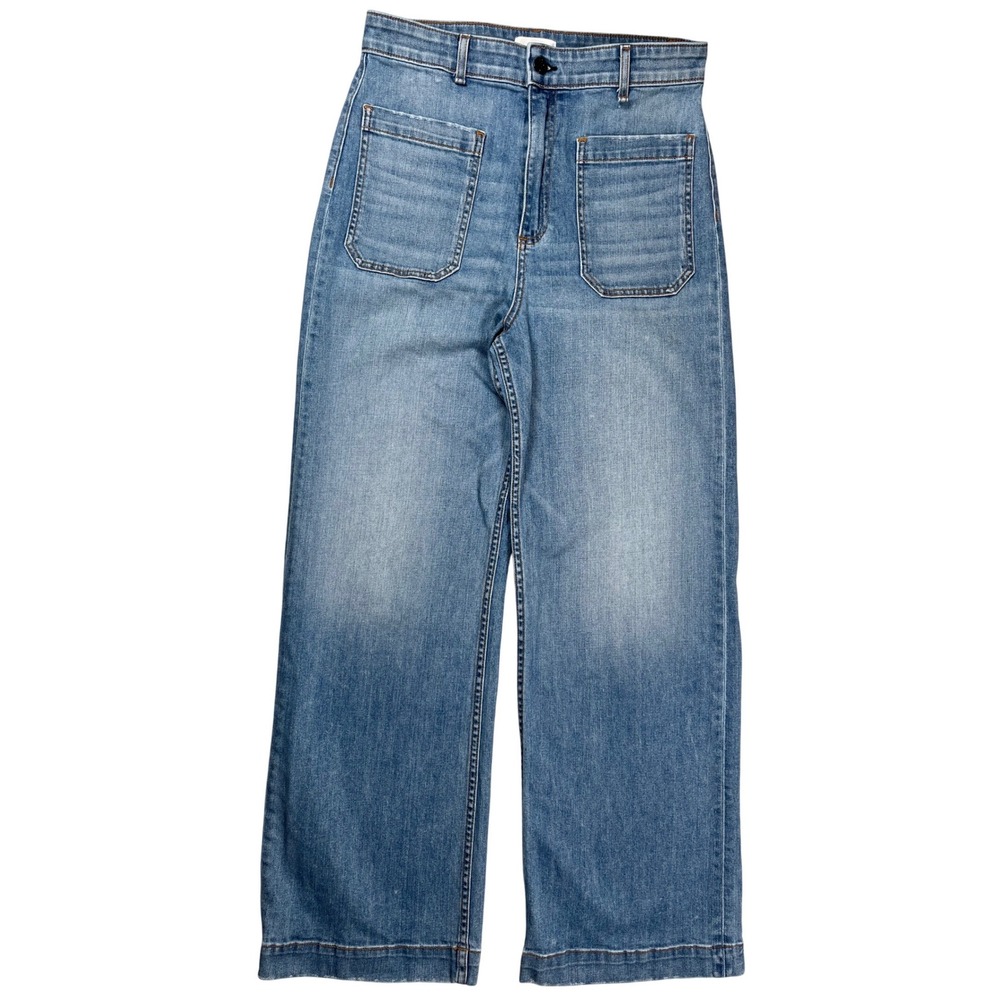 ASKK NY Sailor Jeans Women's 31 Blue High Rise Wide Leg Crop‎ Patch Pocket USA